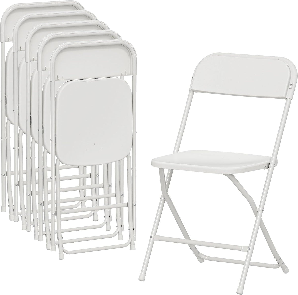Sedia HOMCOM, 6 sedie, 45 × 49 × 79,5 cm, acciaio, plastica, Bianco, pieghevole, con poggiapiedi