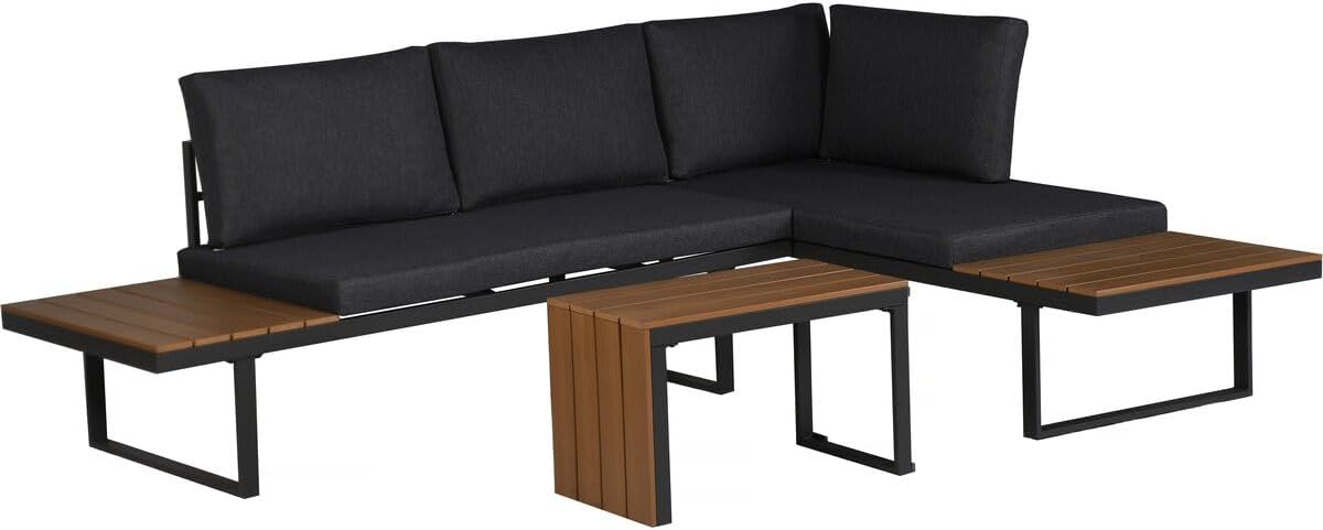 Divano angolare Habitat et Jardin, 4 posti, 165 × 70 × 65 cm, 170 × 70 × 65 cm, legno, Grigio, per giardino e terrazzo