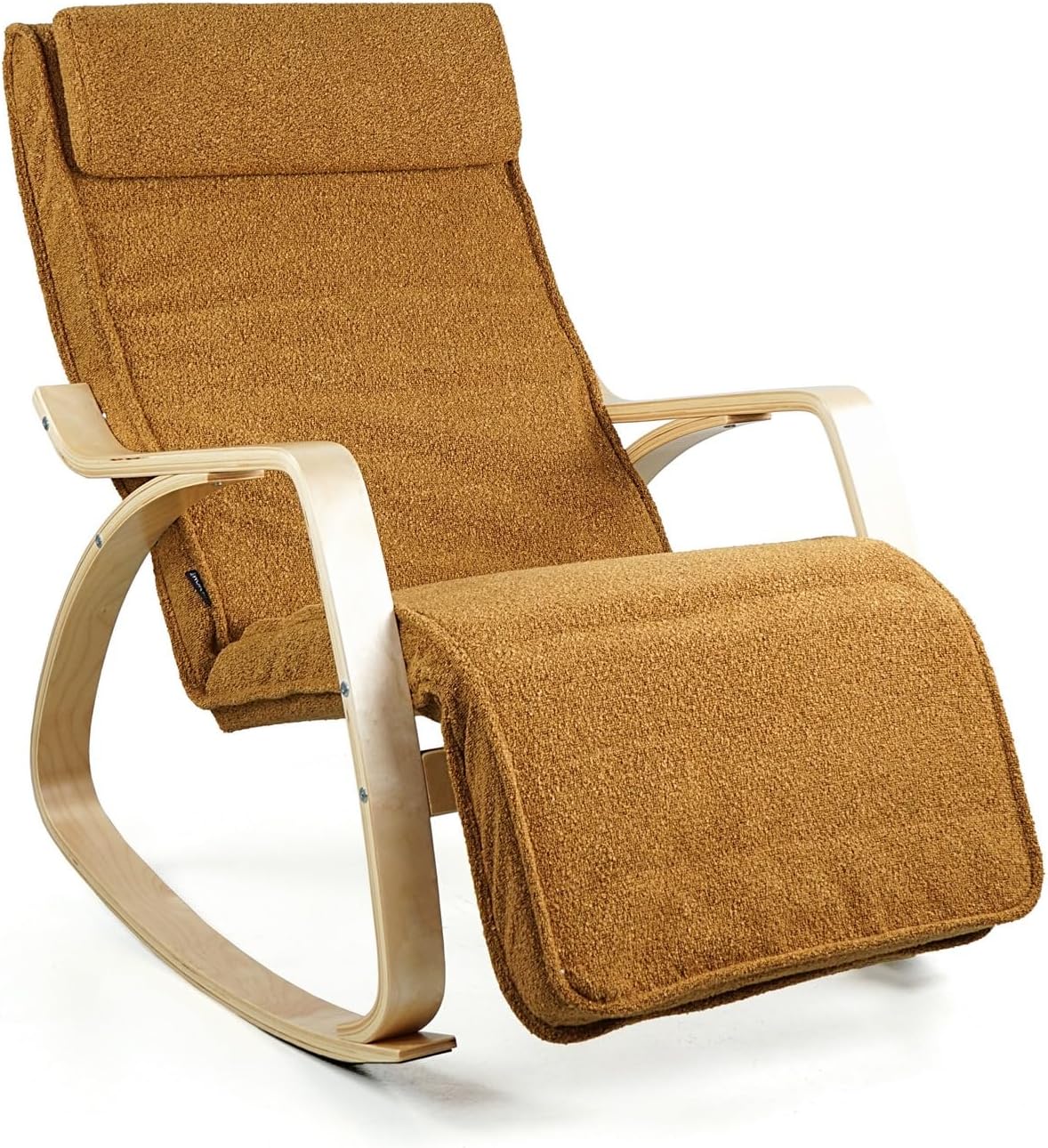 Sedia a dondolo Brigros, 67 × 110 × 94 cm, legno, Ocra, regolabile, con poggiapiedi, con braccioli, per soggiorno
