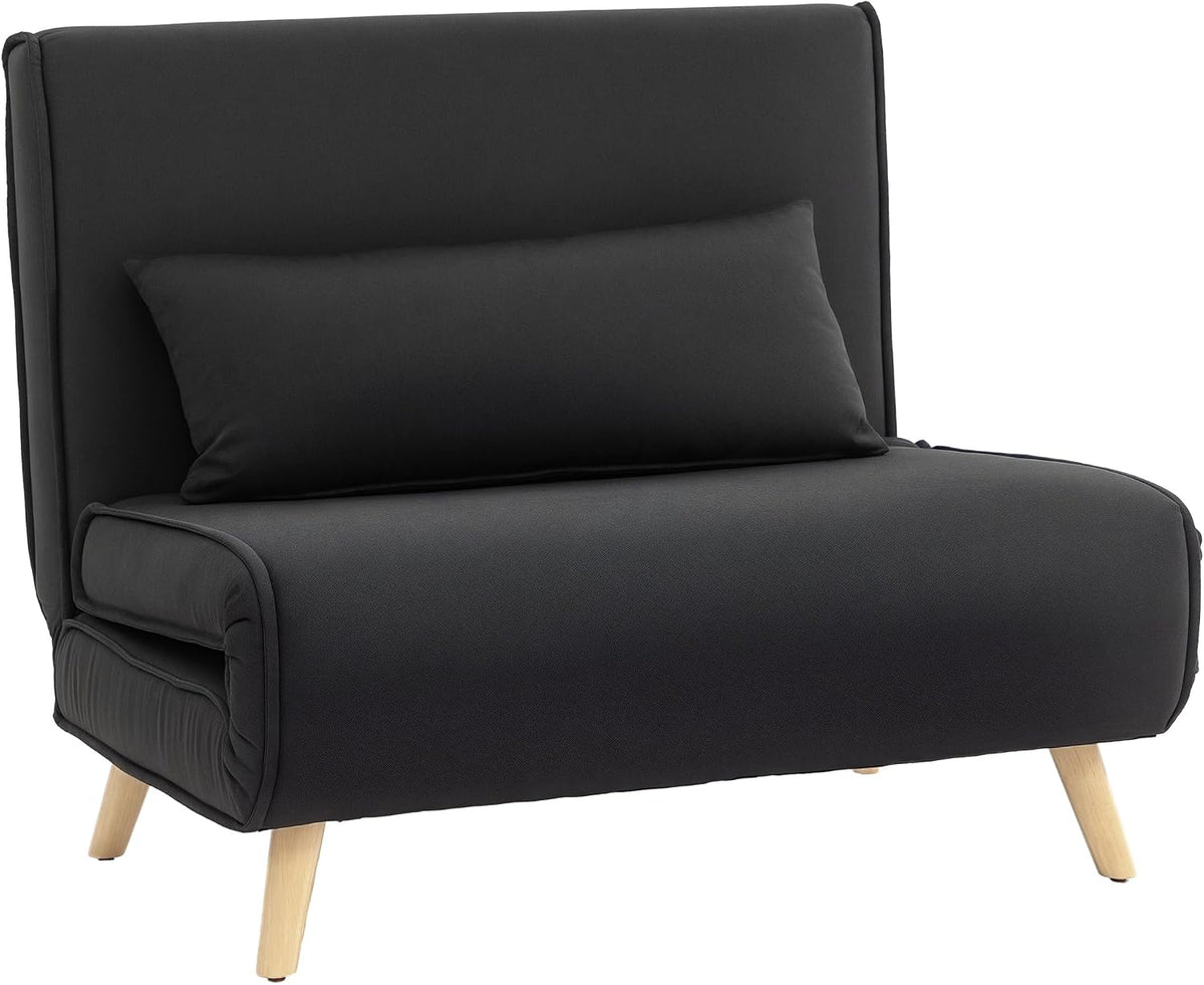 Poltrona letto HOMCOM, singolo, 3 in 1, 94 × 78 × 80cm, legno, lino, Nero, con cuscino, trasformabile, reclinabile, pieghevole, imbottita