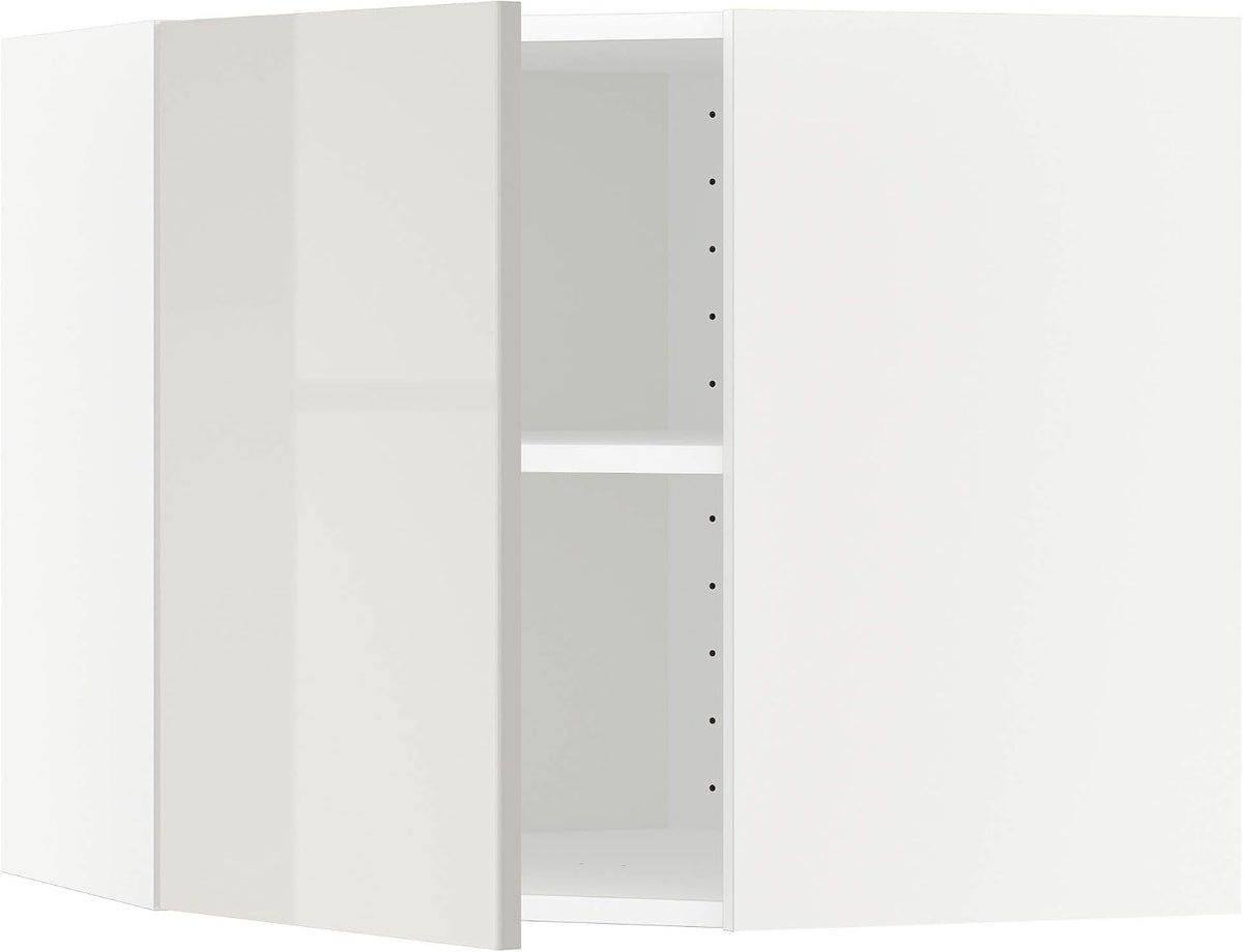 Mobile a muro Ikea, 68 × 60 cm, Grigio chiaro, Pensile ad angolo METOD con ripiani