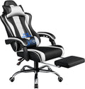 Sedia gaming Yaheetech, Bianco, reclinabile, regolabile, pieghevole, con poggiapiedi, con poggiatesta, per ufficio