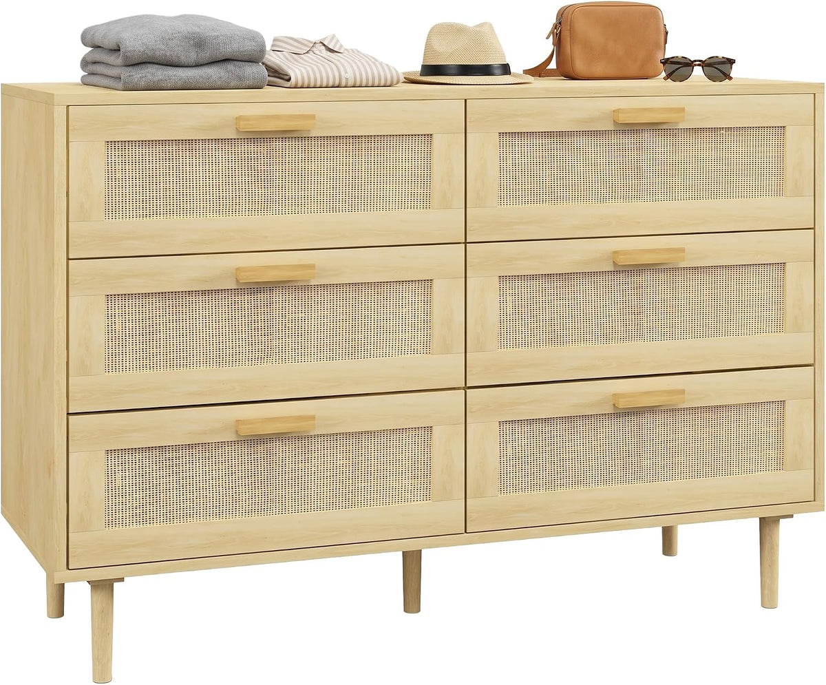 Cassettiera HOMCOM, 6 cassetti, 110 × 40 × 75 cm, legno, rattan