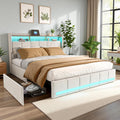 Letto contenitore PerGar, 4 cassetti, matrimoniale, 160 × 200 cm, lino, Beige, regolabile, con rete a doghe, con illuminazione LED, con porta USB