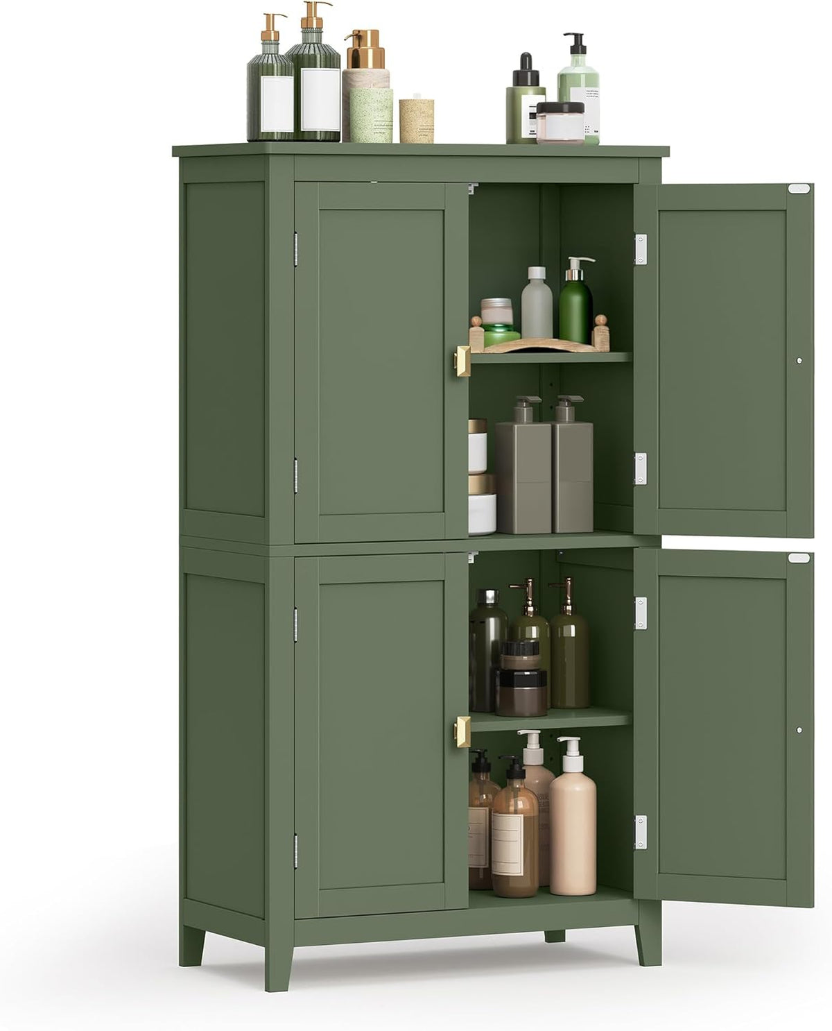 Armadietto VASAGLE UBBC552C01, 4 ante, 30 × 60 × 100 cm, MDF, Verde, regolabile, per bagno