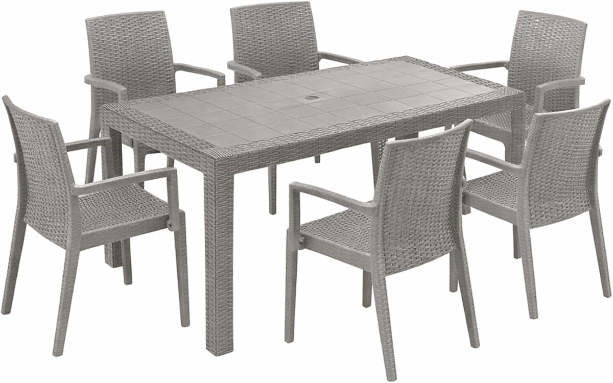 Set da pranzo da giardino HOUSE COLLECTION ARE064 ARE068, 6 sedie, rattan, Tortora, per giardino e terrazzo