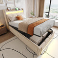 Letto contenitore Rtopsu, singolo, 90 × 200 cm, legno, metallo, Beige, con contenitore, regolabile, con rete a doghe, con illuminazione LED