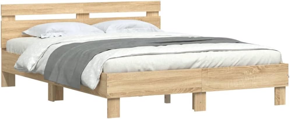 Struttura letto vidaXL, 140 × 190 cm, legno, Rovere, con illuminazione LED, per camera da letto