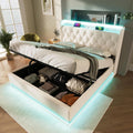 Letto contenitore Huayz, matrimoniale, 160 × 200 cm, tessuto, pelle, Bianco, con contenitore, con rete a doghe, con illuminazione LED, con porta USB