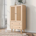 Credenza OKMYHOME, 2 ante, 2 cassetti, 4 scomparti, 60 × 40 × 120 cm, MDF, rattan, Naturale, per soggiorno