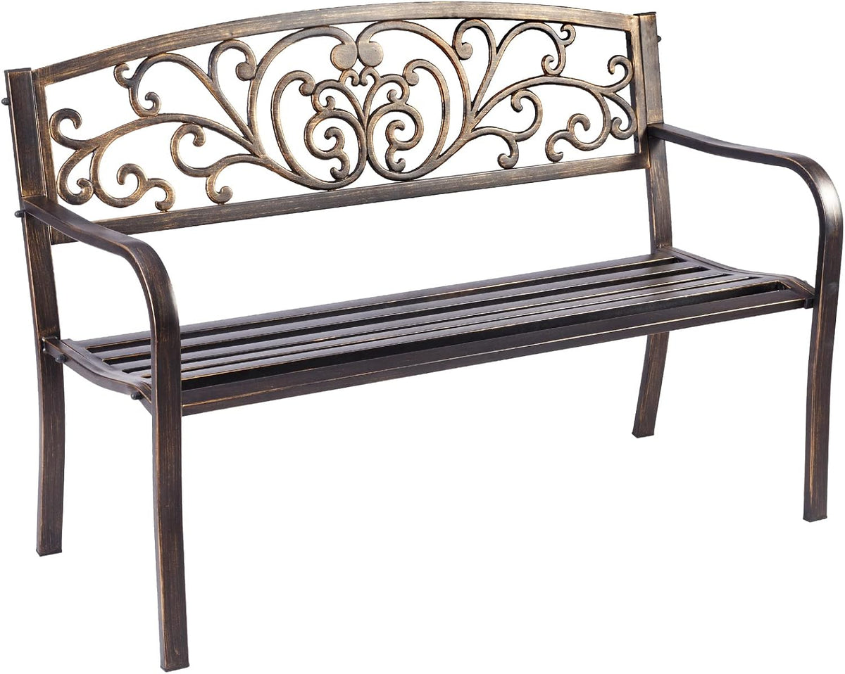 Panca KOMFOTTEU, 127 × 60 × 85 cm, metallo, con braccioli, per giardino e terrazzo