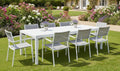 Tavolo Dmora, 10 posti, 150 × 90 × 72 cm, rattan, plastica, Bianco, allungabile, idrorepellente, per giardino e terrazzo