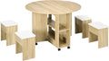 Set da pranzo HOMCOM, 5 pezzi, 4 sgabelli, Rovere, pieghevole, con ruote, per sala da pranzo e cucina