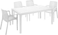 Set da pranzo da giardino Dmora, 4 sedie, rattan, polipropilene, Bianco, allungabile, per giardino e terrazzo
