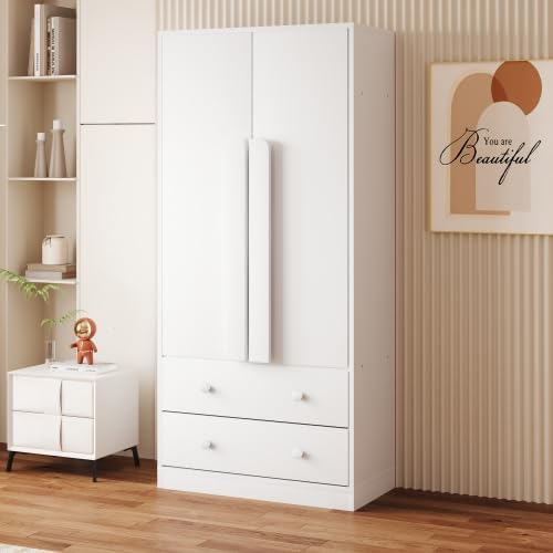 Armadio guardaroba Merax, 2 ante, 70 × 40 × 170 cm, legno, Bianco, per camera da letto