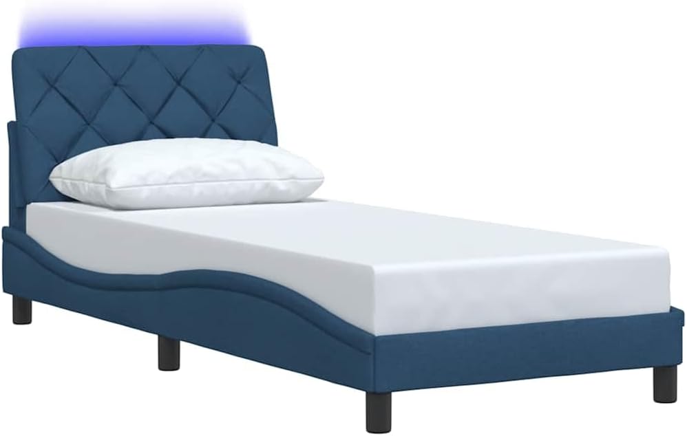 Struttura letto vidaXL, 218 × 95 × 74,5 cm, tessuto, Blu, con illuminazione LED, per camera da letto