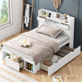 Letto contenitore Rtopsu, 3 cassetti, singolo, 90 × 200 cm, legno, Bianco, con porta USB, per camera da letto