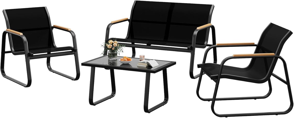 Set da pranzo da giardino Crevyteg, 4 divani, 2 poltrone, acciaio, textilene, per giardino e terrazzo