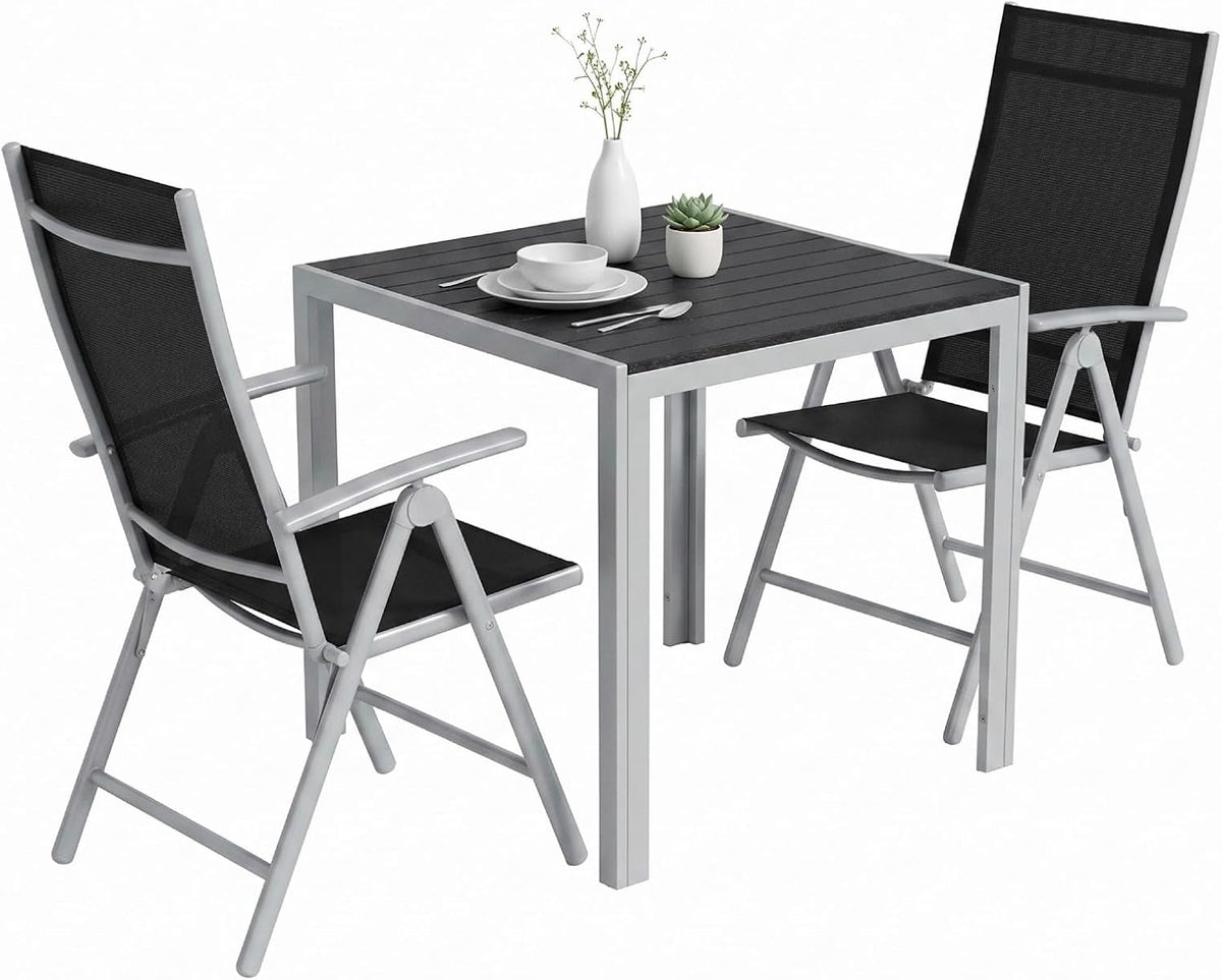 Tavolo LIFERUN, 3 pezzi, 107 × 65 × 52 cm, 75 × 75 × 72 cm, legno, alluminio, pieghevole, per giardino e terrazzo