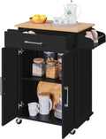 Carrello da cucina Yaheetech, 2 ante, 60 × 40 × 88,5 cm, legno, MDF, Nero, regolabile, con ruote, per sala da pranzo e cucina