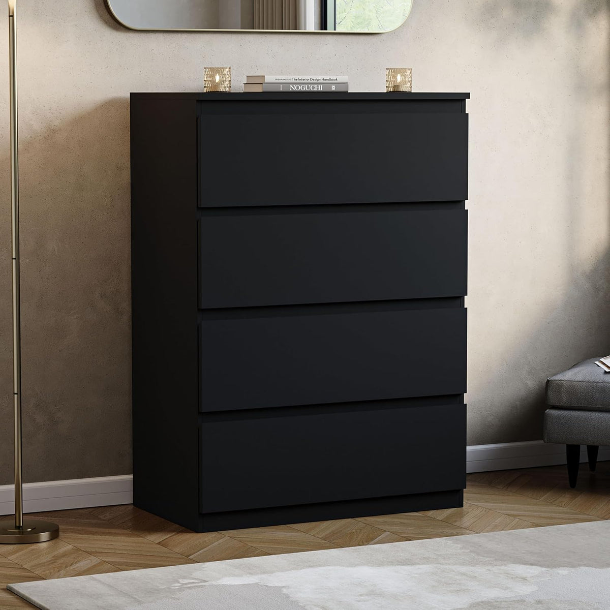 Cassettiera Vida Designs, 4 cassetti, MDF, Nero