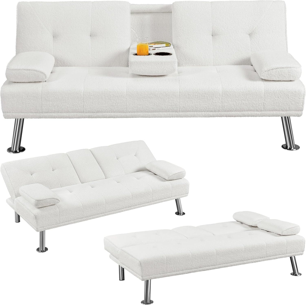 Divano letto Yaheetech, 3 posti, 167 × 94 cm, legno, plastica, trasformabile, con funzione letto, reclinabile, regolabile, pieghevole, per soggiorno