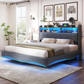 Letto contenitore KUAKE, matrimoniale, 160 × 200cm, misura 160 × 200, lino, tessuto, Grigio, con contenitore, regolabile, con illuminazione LED