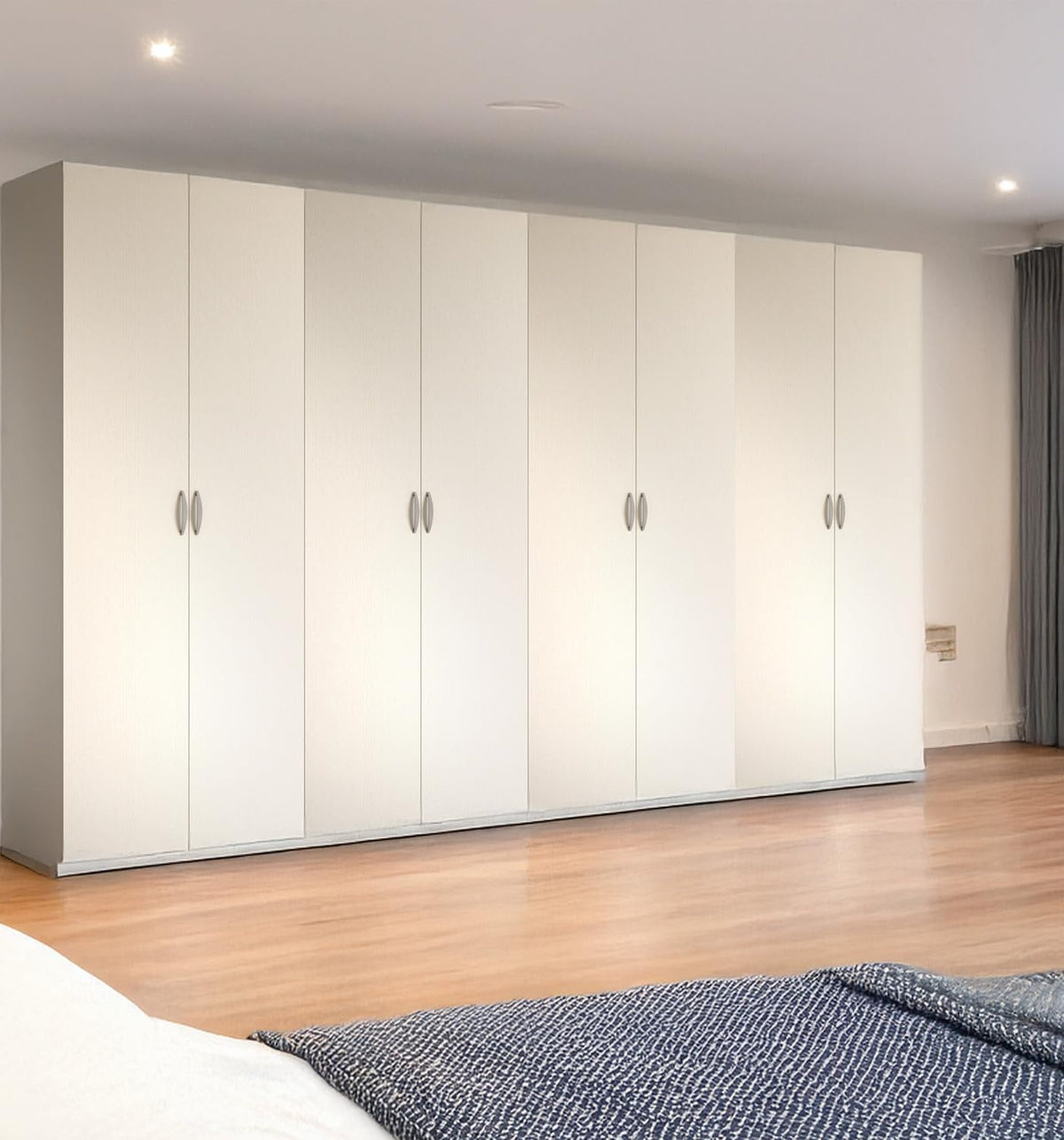 Armadio guardaroba Arredo Stock, 8 ante, 320 × 52 × 207 cm, Bianco, per camera da letto