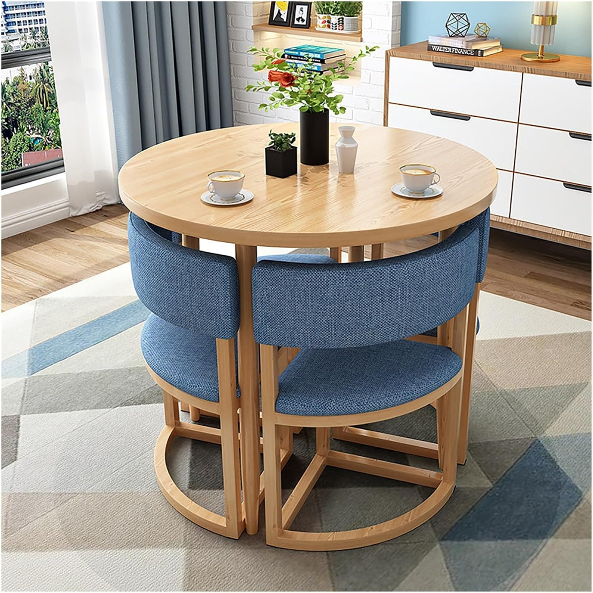 Tavolo da bar ZYYLIVR, 4 sedie, MDF, Blu, per sala da pranzo e cucina