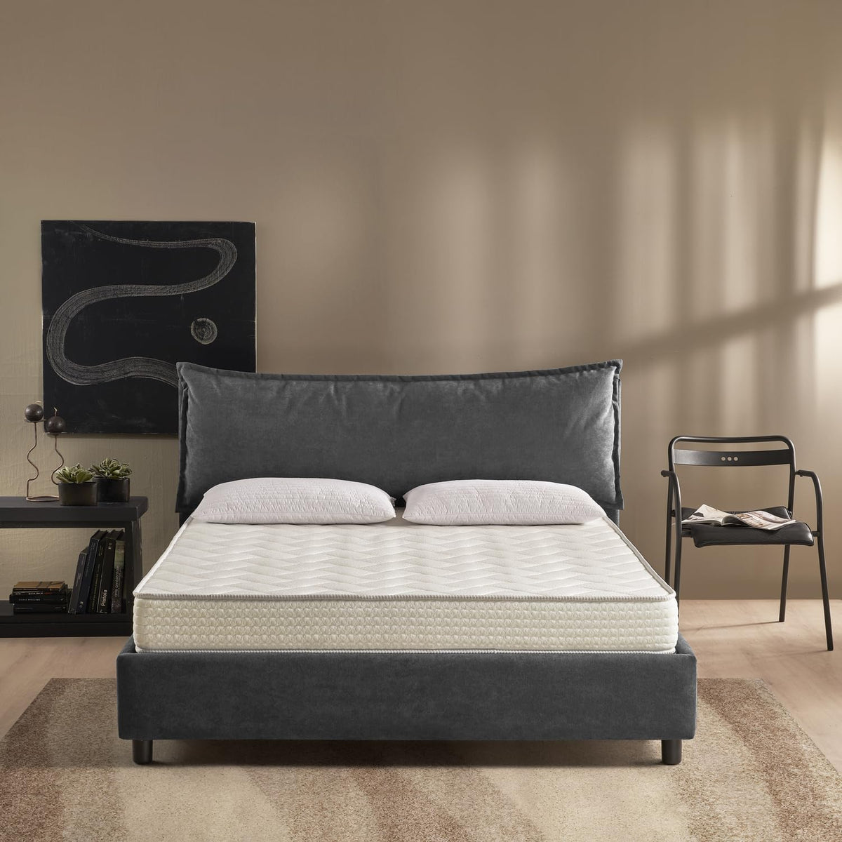 Letto contenitore EVERGREENWEB MATERASSI & BEDS, matrimoniale, 160 × 195 cm, legno, tessuto, Grigio scuro, con rete a doghe, sfoderabile, imbottito