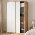 Armadio guardaroba Dmora, 2 ante, 3 ripiani, 120 × 50 × 200 cm, Rovere, regolabile, con ante scorrevoli, per camera da letto