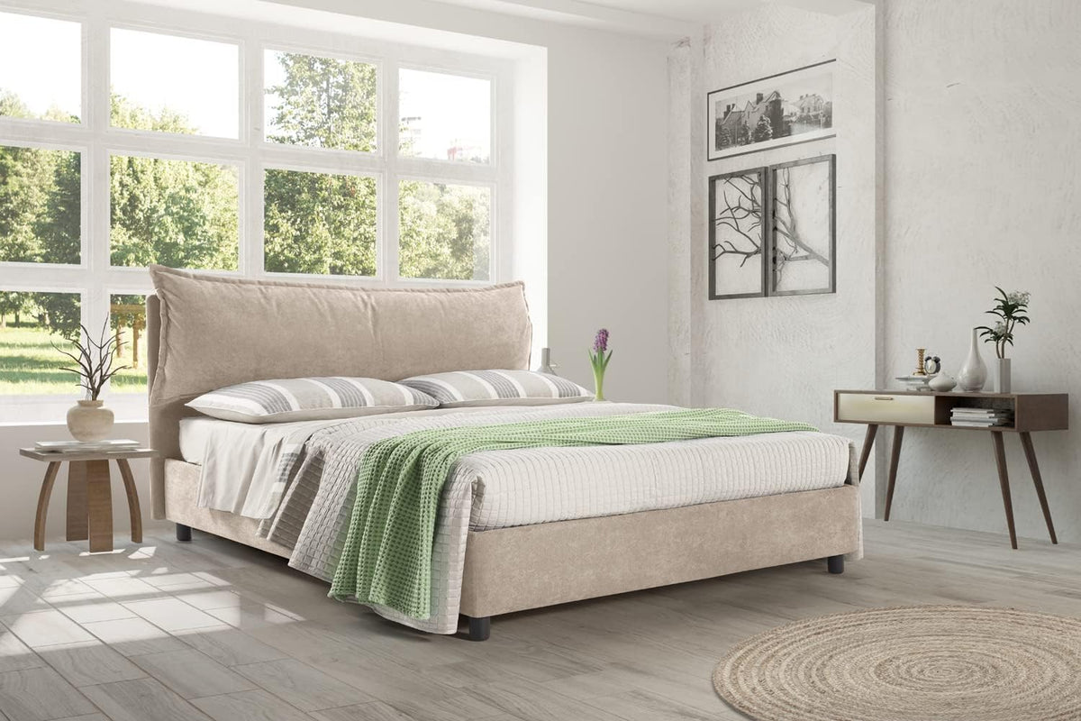 Letto contenitore EVERGREENWEB MATERASSI & BEDS, matrimoniale, king size, 180 × 200 cm, legno, tessuto, Tortora, con contenitore, con rete a doghe