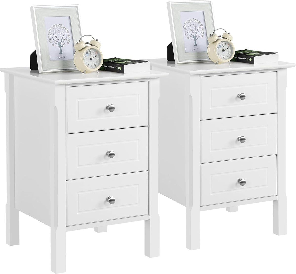 Comodino Yaheetech, 3 cassetti, 40 × 40 × 60 cm, legno, MDF, Bianco, per camera da letto
