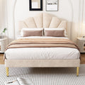 Letto Lexiou, matrimoniale, 140 × 200 cm, legno, velluto, Beige, regolabile, con rete a doghe, imbottito, per camera da letto