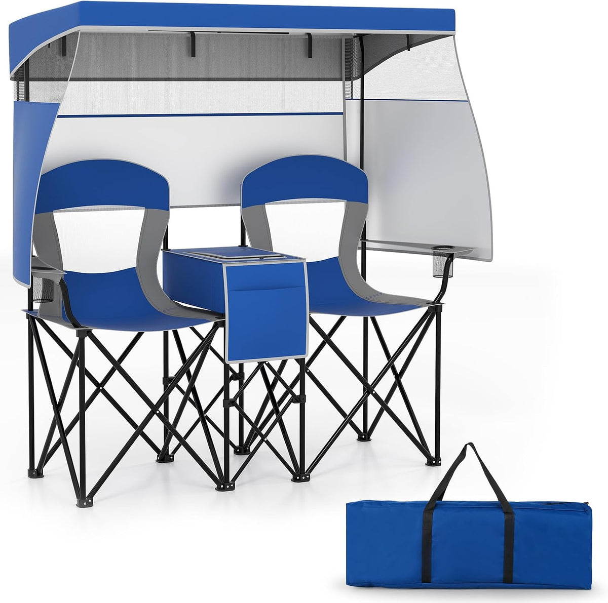Sedia RELAX4LIFE, tessuto, Blu, regolabile, pieghevole, con braccioli, Sedia da Spiaggia Doppia per 2 Persone