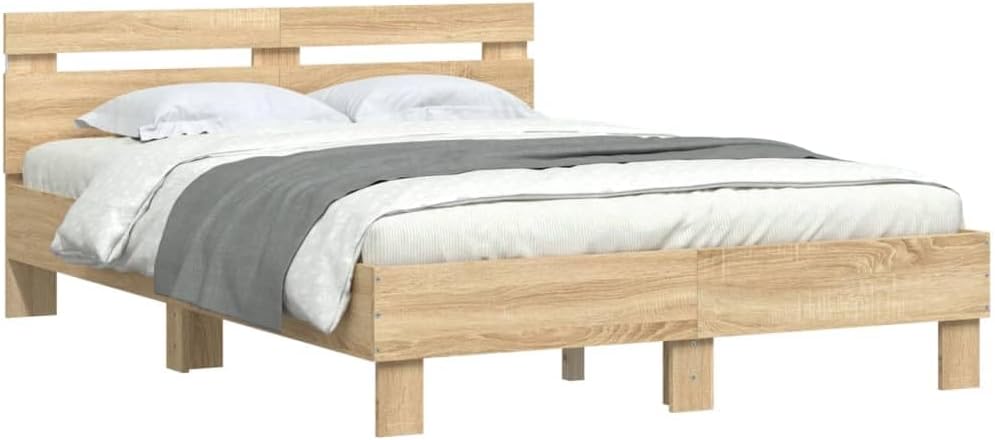 Struttura letto vidaXL, 135 × 190 cm, legno, Rovere, con illuminazione LED, per camera da letto