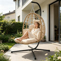 Poltrona Askelierg, metallo, rattan, Beige, regolabile, con poggiapiedi, per giardino e terrazzo