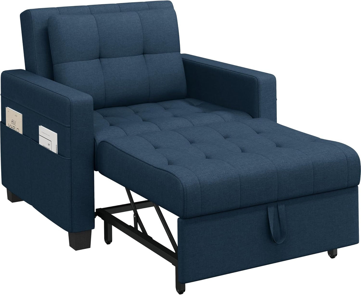 Divano letto Yaheetech, singolo, 3 in 1, 91,5 × 92,5 × 90 cm, legno, lino, con funzione letto, regolabile, pieghevole, imbottito, per soggiorno