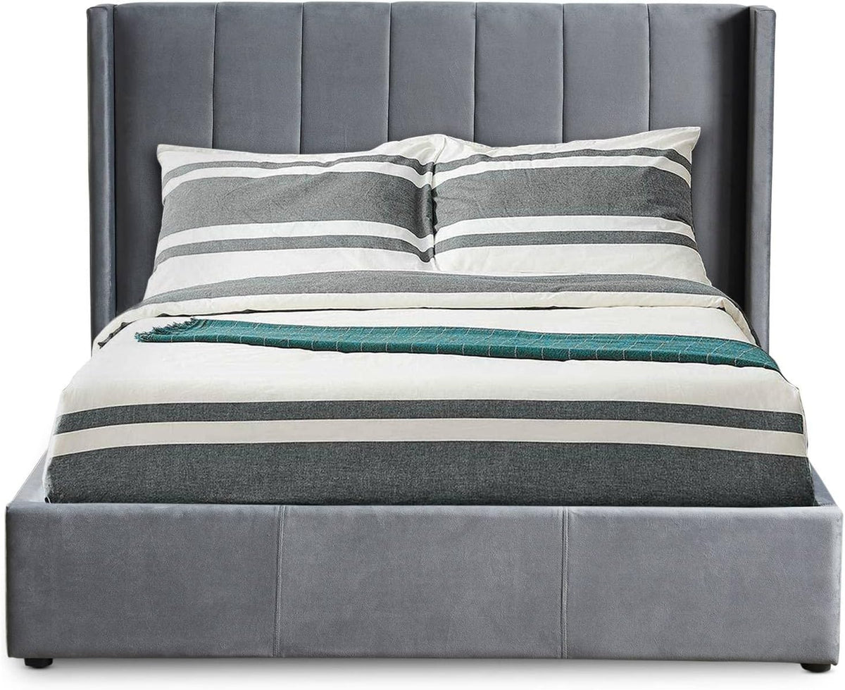Letto contenitore Menzzo, matrimoniale, 190 × 217 × 110 cm, velluto, Grigio, con rete a doghe, imbottito, per camera da letto