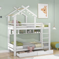 Letto a castello Rtopsu, 2 cassetti, 90 × 200 cm, legno, MDF, Bianco, con rete a doghe, per camera da letto