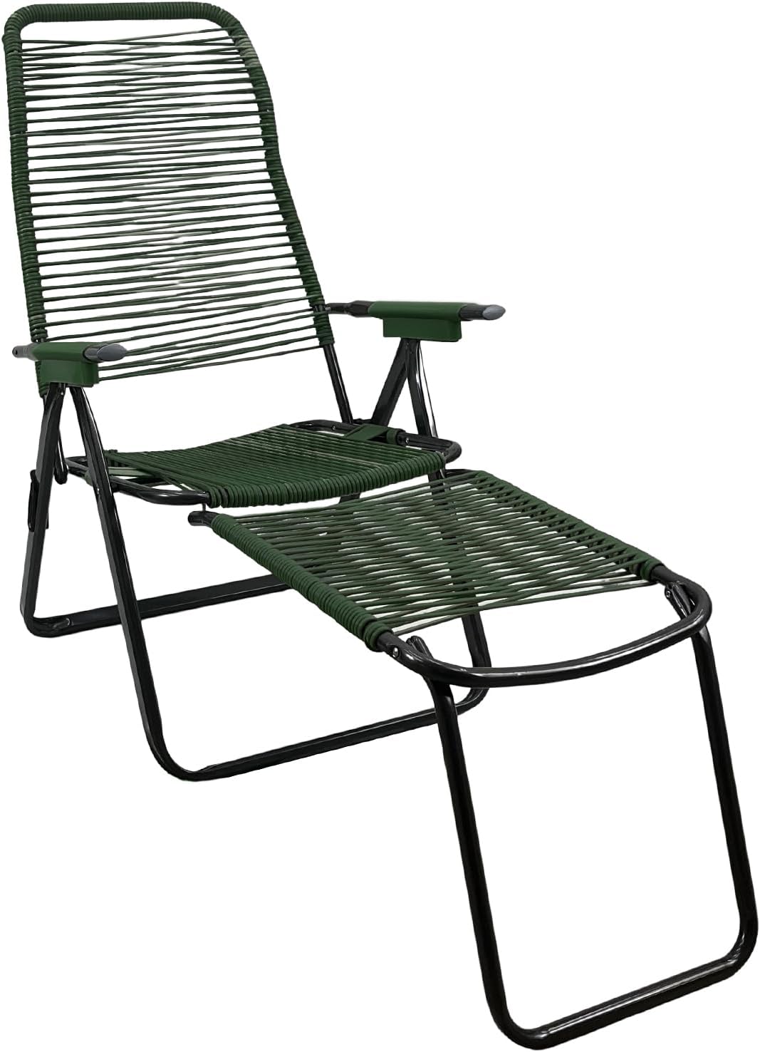 Lettino prendisole Marvin, metallo, Verde, pieghevole, con poggiapiedi, per giardino e terrazzo
