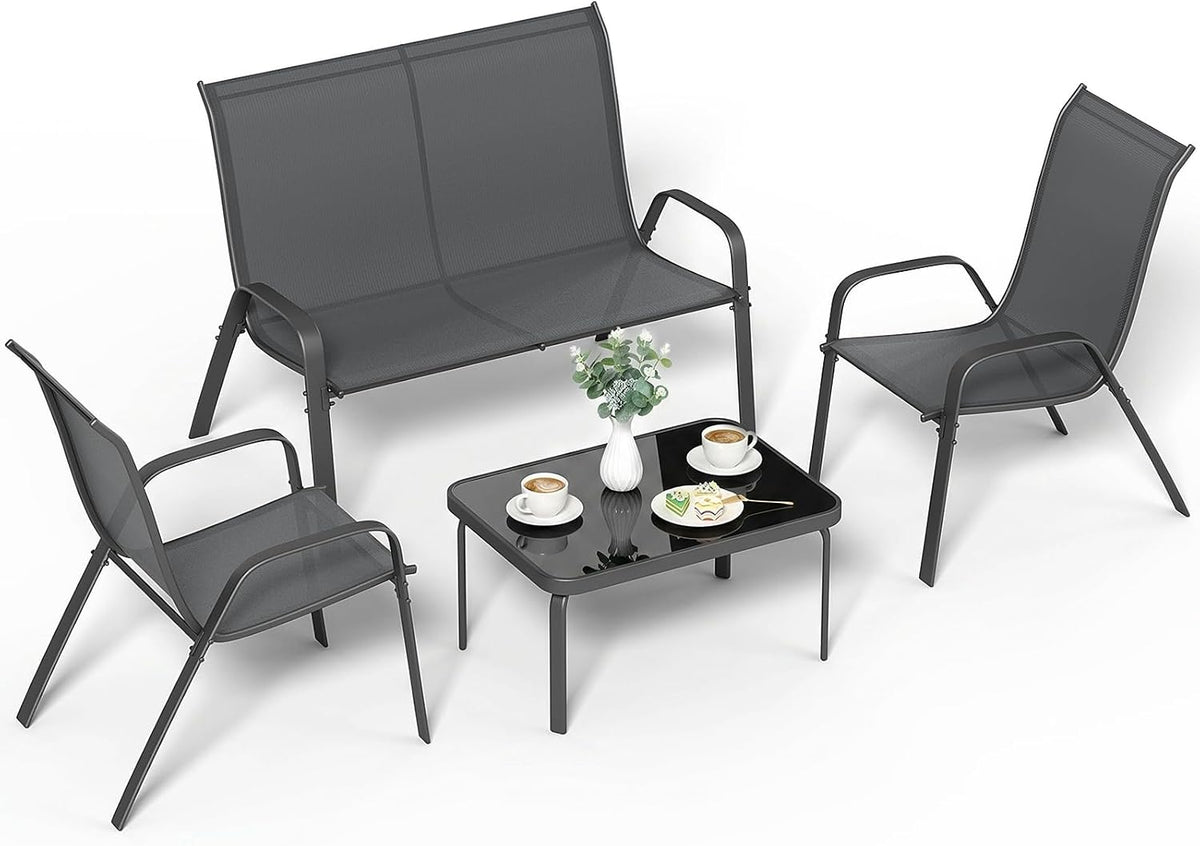 Set di mobili da giardino LIFERUN, 4 pezzi, acciaio, tessuto, per giardino e terrazzo