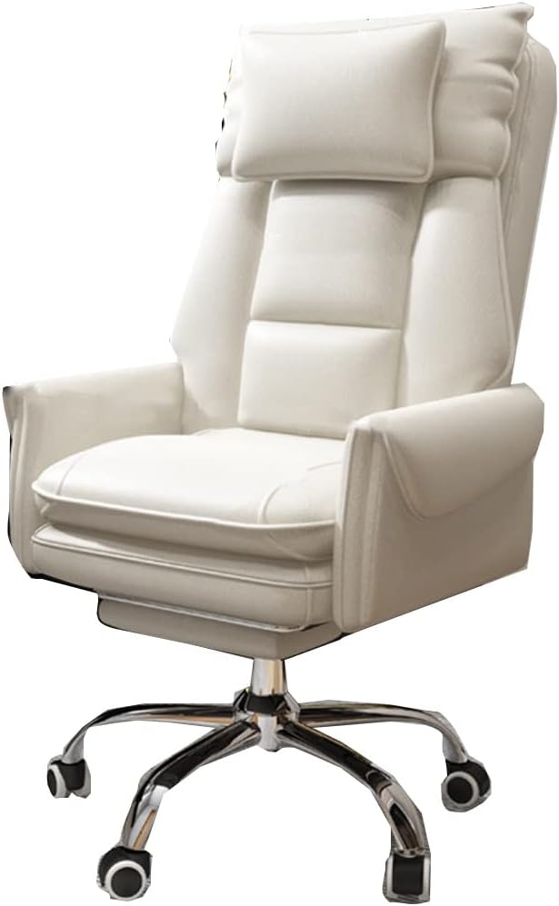 Sedia da ufficio GIZNXBA, pelle, Beige, girevole a 360°, reclinabile, regolabile, con ruote, con poggiapiedi, per ufficio