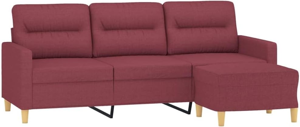 Divano vidaXL, 3 posti, 198 × 77 × 80 cm, 60 × 50 × 41 cm, tessuto, Rosso, reclinabile, con poggiapiedi, con braccioli, per soggiorno