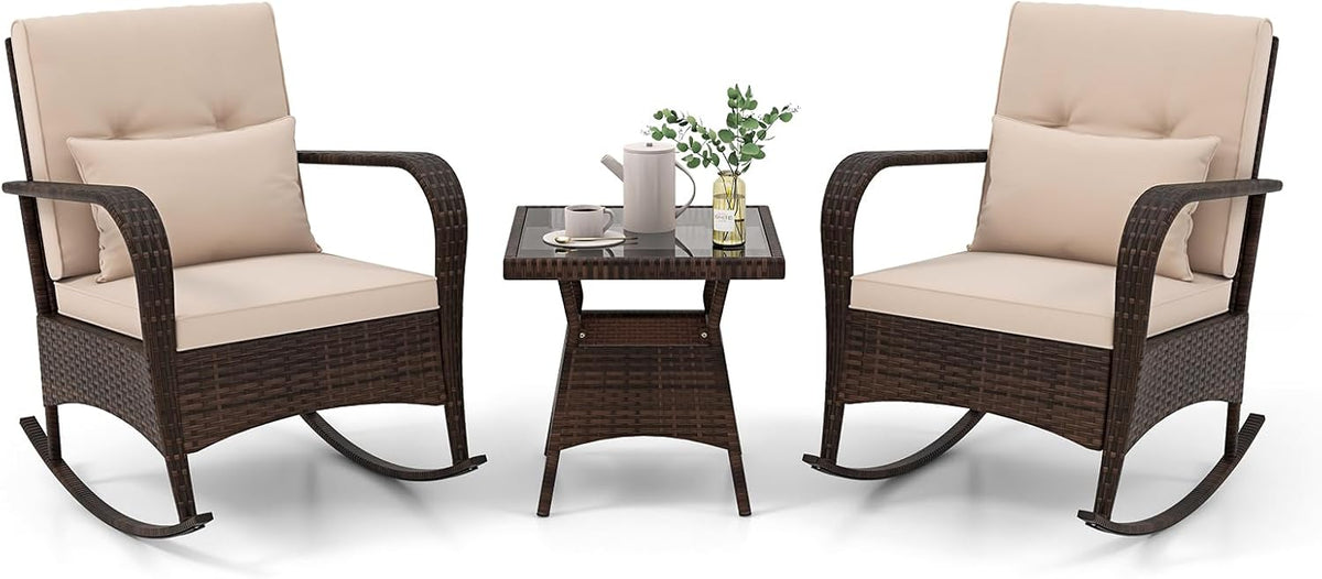 Set da pranzo da giardino SOARS, 3 pezzi, 2 sedie, rattan, vetro temperato, per giardino e terrazzo