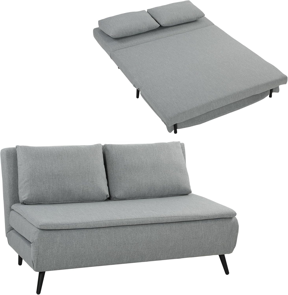 Divano letto HOMCOM, 2 posti, 3 in 1, lino, tessuto, Grigio chiaro, reclinabile, regolabile, per soggiorno