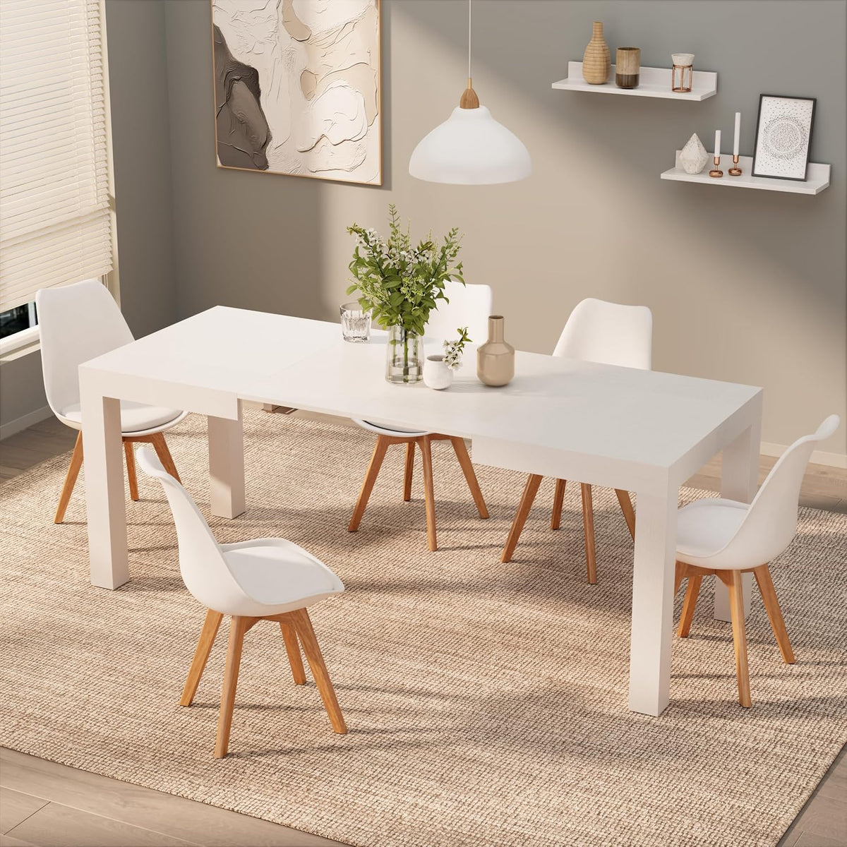 Tavolo allungabile Mobili Fiver, metallo, Bianco, per sala da pranzo e cucina, 120(200) x80 cm, per 6-8 persone