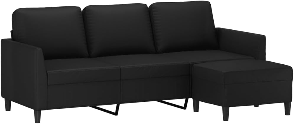 Divano vidaXL, 3 posti, 200 × 77 × 80 cm, 60 × 50 × 41 cm, similpelle, Nero, reclinabile, con poggiapiedi, con braccioli, per soggiorno