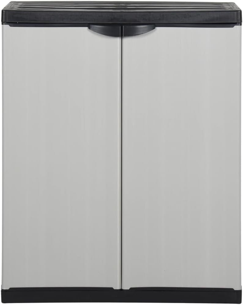 Armadietto, 68 × 40 × 85 cm, polipropilene, Nero e grigio, pieghevole, per giardino e terrazzo