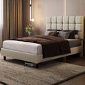 Letto Yaheetech, matrimoniale, legno, metallo, regolabile, con rete a doghe, imbottito, per camera da letto